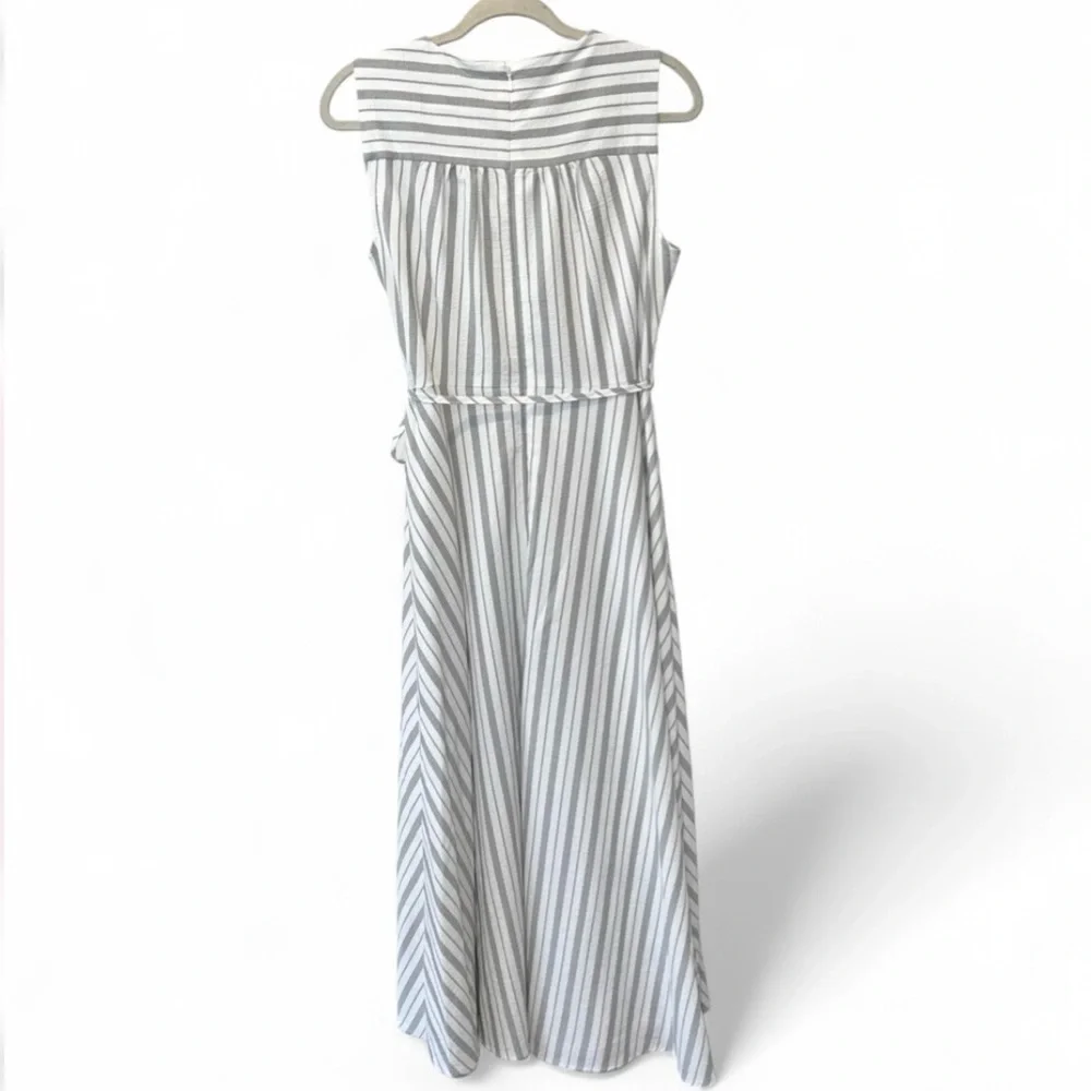 Calvin Klein Gray White Stripe Wrap Maxi Dress Size 10 - Picture 10 of 10